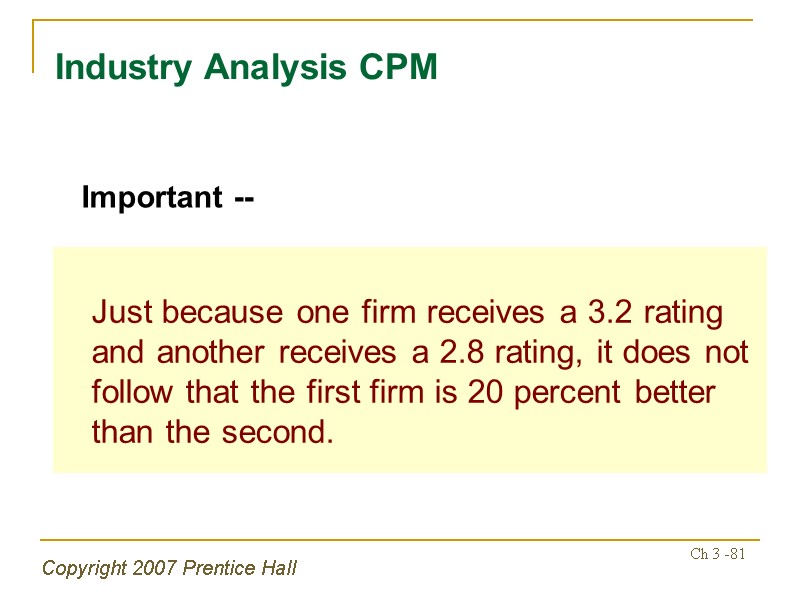 Copyright 2007 Prentice Hall Ch 3 -81 Industry Analysis CPM  Just because one